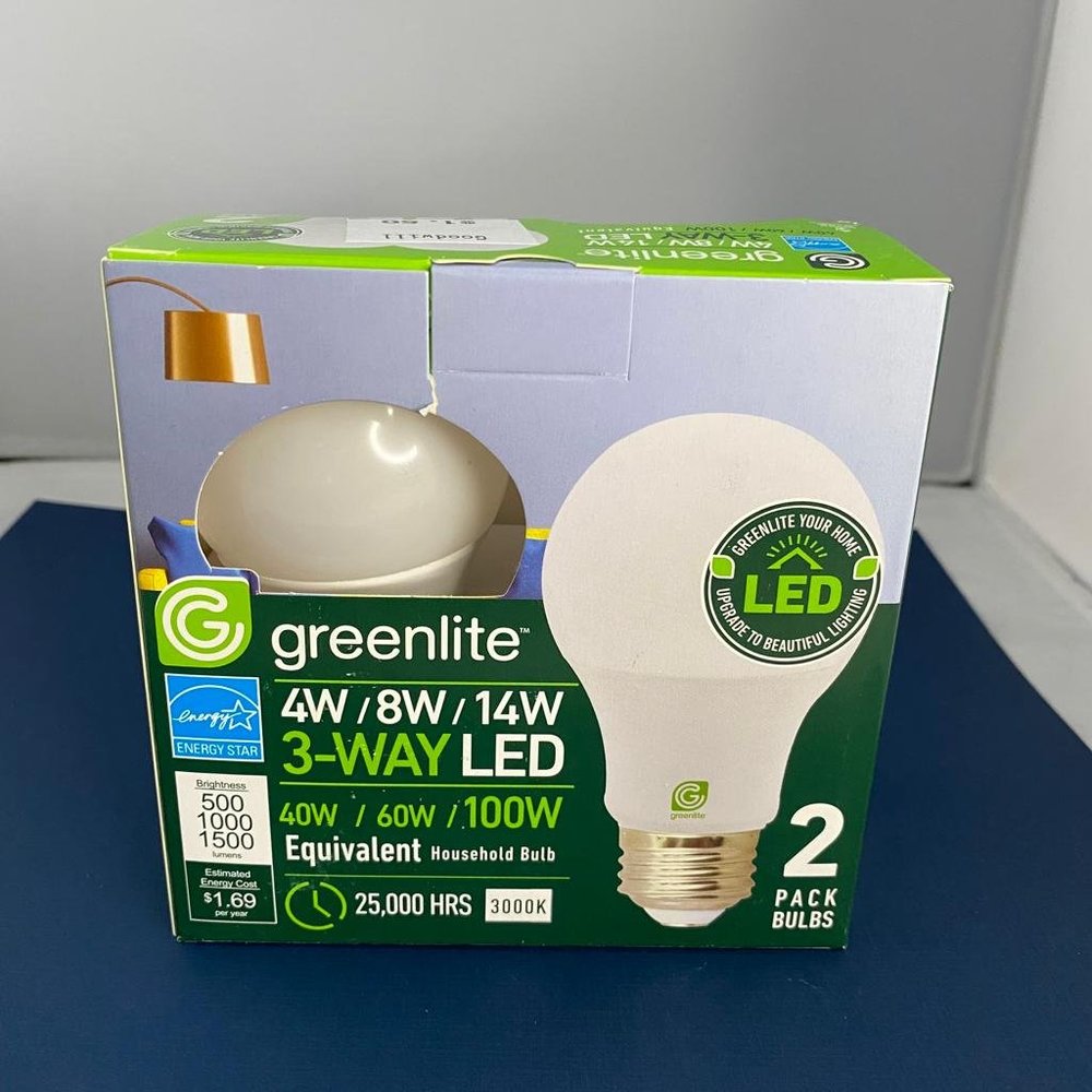 NEW 2 Pack Greenlite 4W/8W/14W 3-Way LED 40W/60W/100W Equivalent 25,000 Hrs Bulb